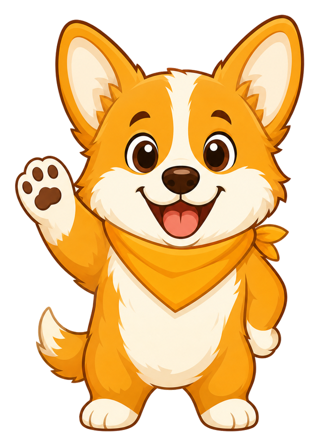 Pip the corgi waving